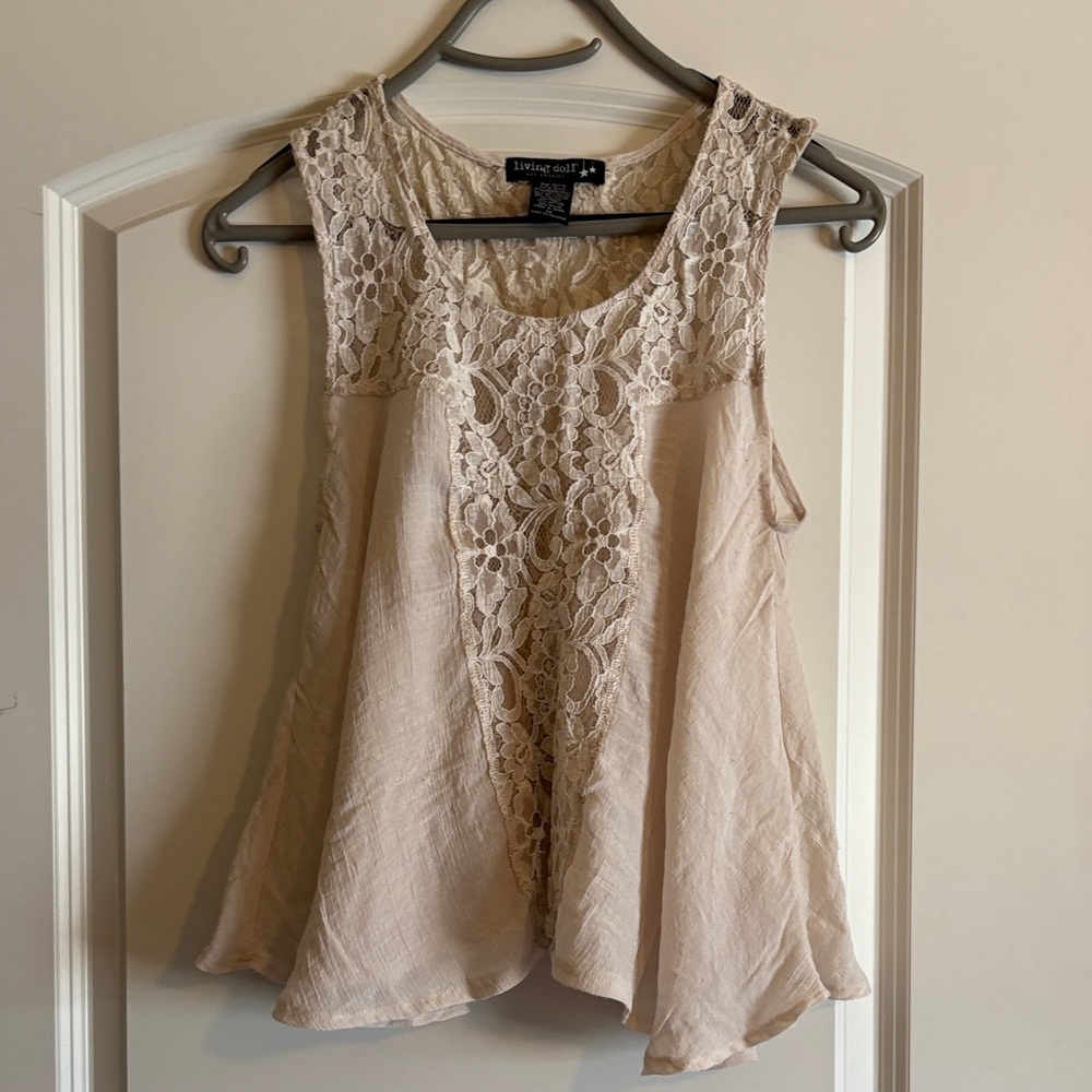 Living Doll Cream Lace Tank Top